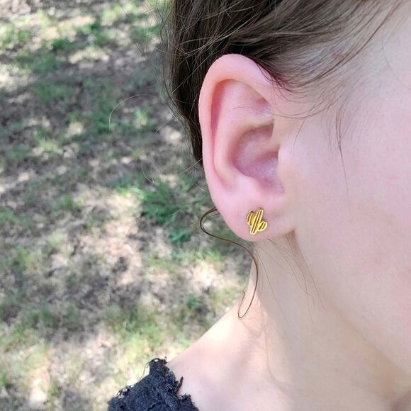 Gold Cactus Stud Earrings - Picture 2 of 5